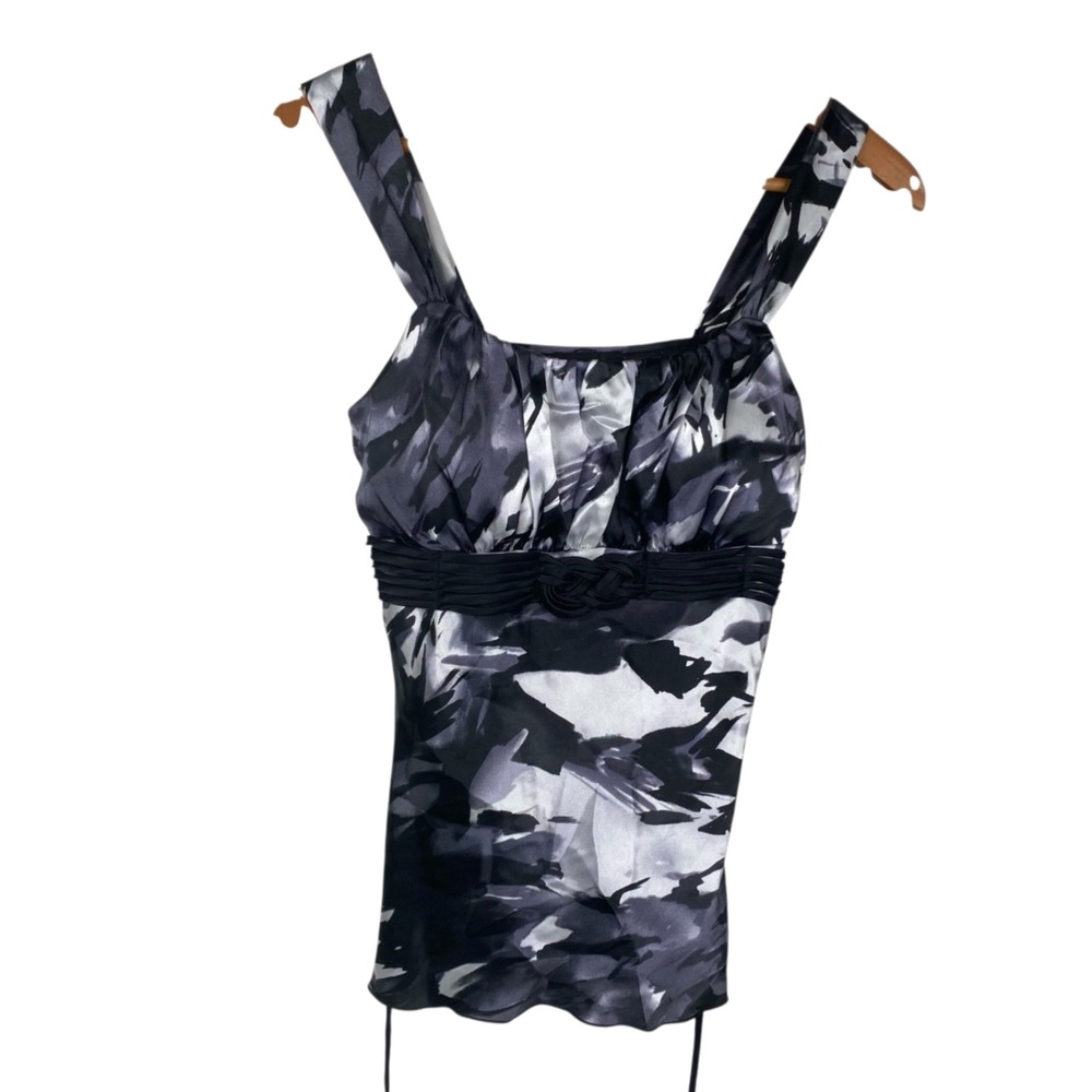 Iz Byer Top Juniors Babydoll Empire Waist Satin Black White Sz M Whimsgoth Y2K